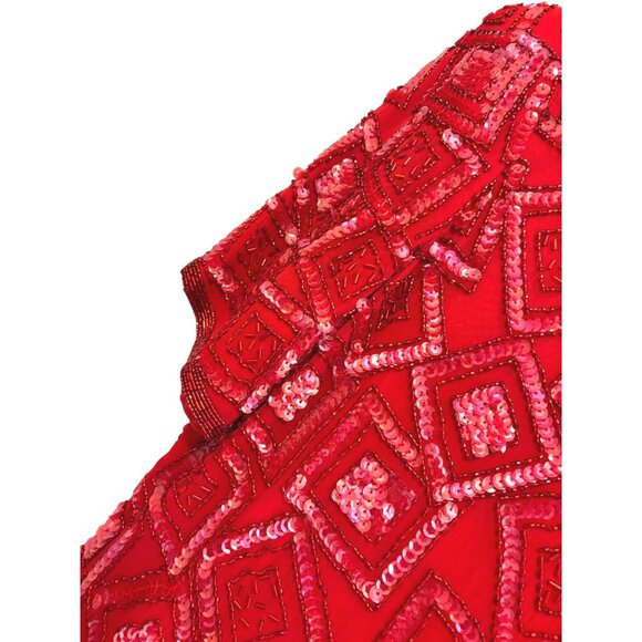 Joan Leslie Evenings Red Sequin Silk Cocktail Party Holidays Dress Size 6 - Picture 8 of 11